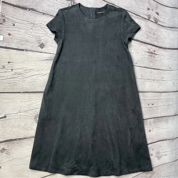 J.MCLAUGHLIN charcoal grey faux suede short sleeve crew neck swing dress size S - Picture 8 of 14